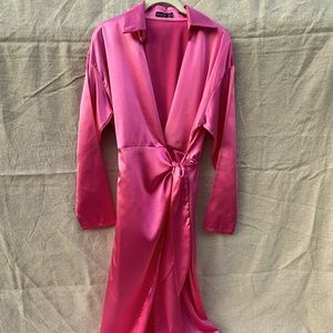 Satin Pink Wrap Dress